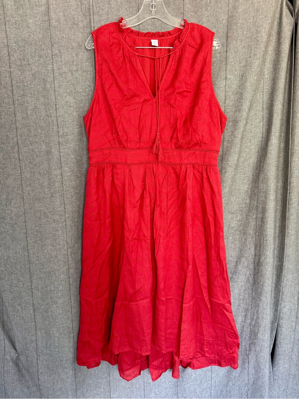 Red Midi Vacation Summer Beach Dress Old Navy XL Feminine Sleeveless